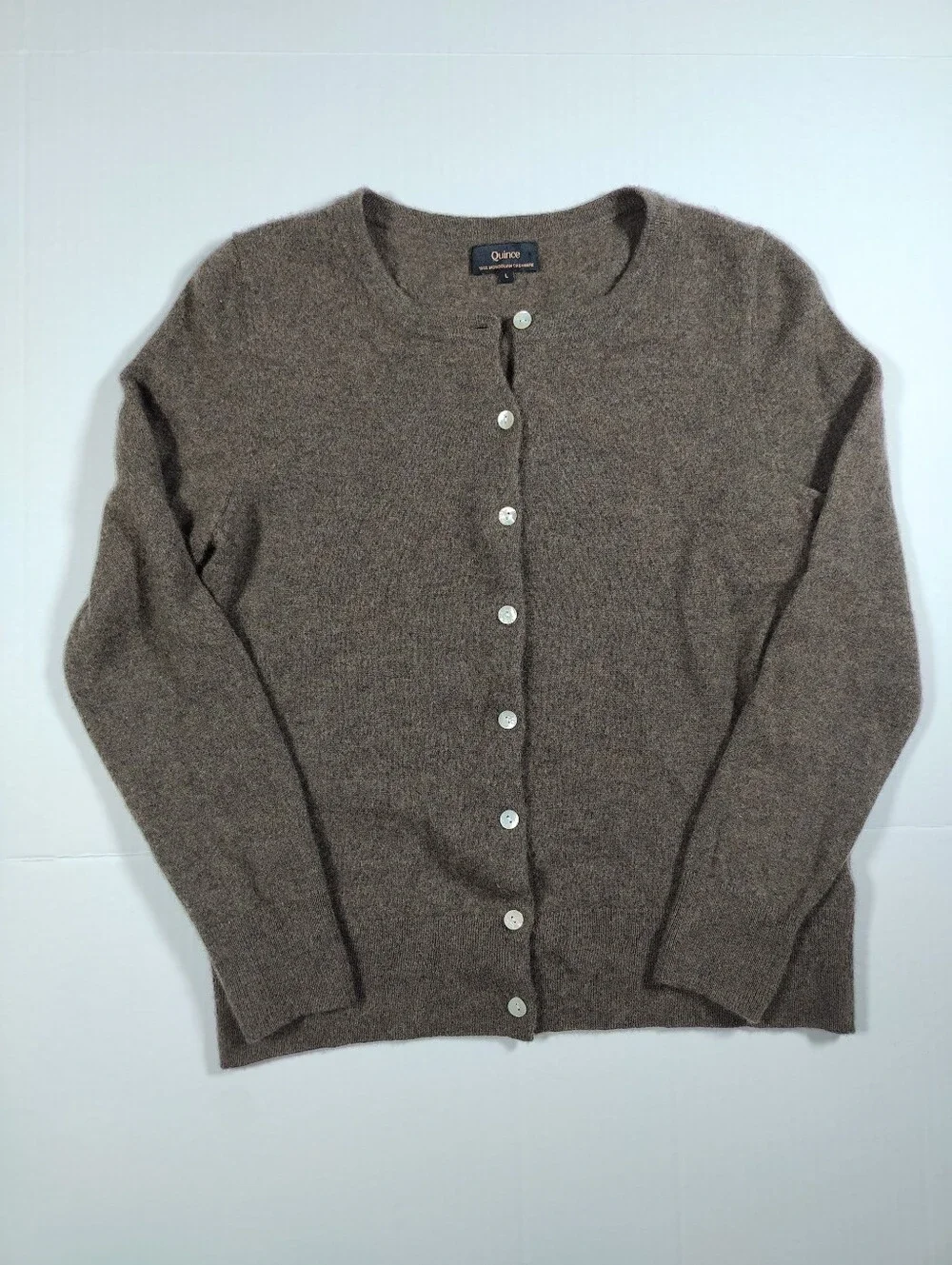 Quince Women's Brown 100% Mongolian Cashmere Button Long Sleeve Cardigan Size L